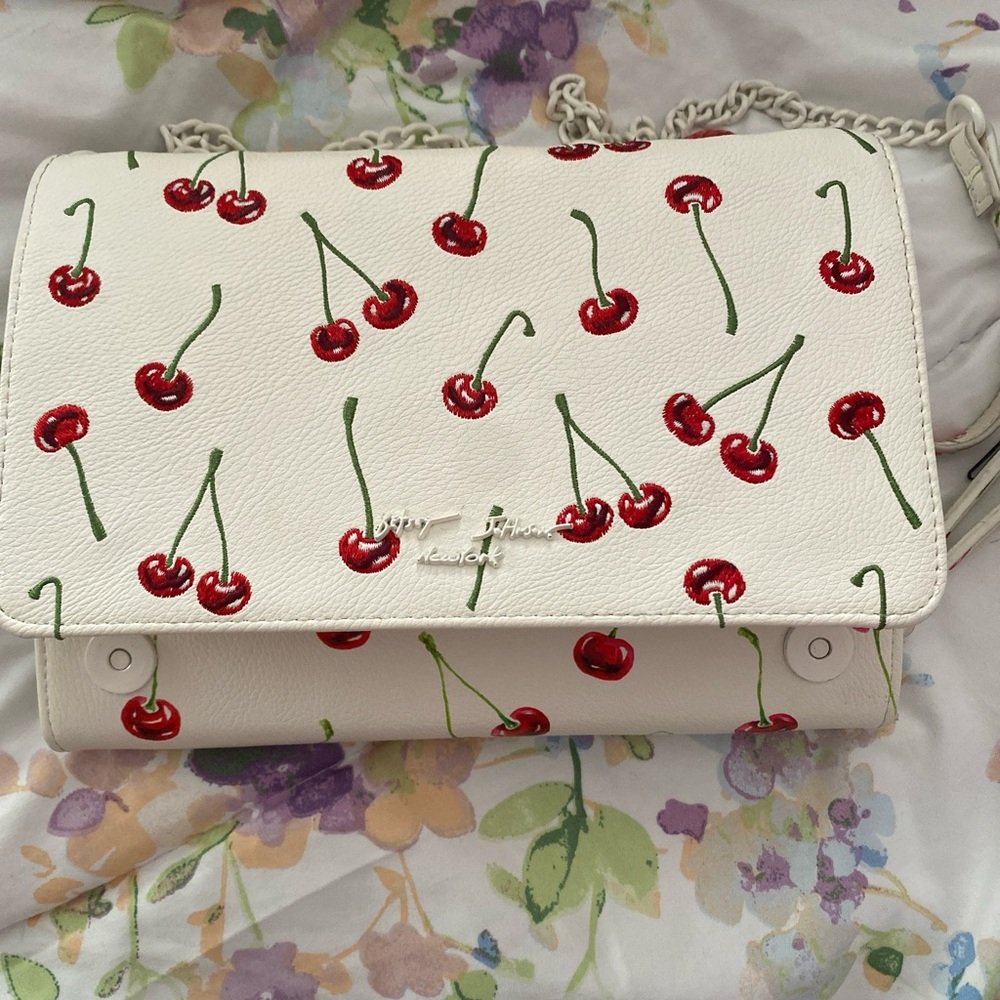 Betsey Johnson White Crossbody Bag with Red Cherry Design